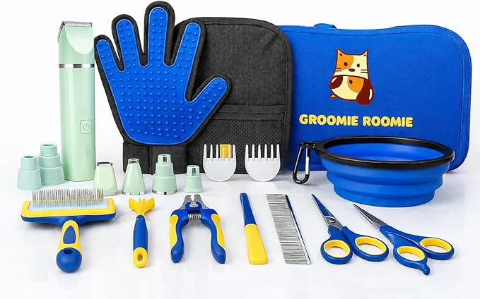 Superior Deluxe 16-Piece Pet Grooming Kit with Carry Bag -Kit for Dogs Cats – Quiet Clippers Nail Grinder BrushesAbout This Detailed