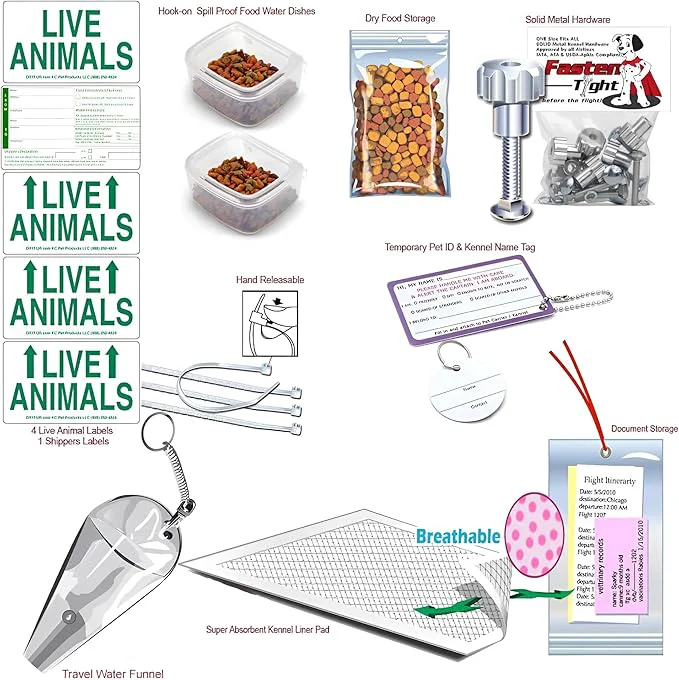 Classic Complete - MD Deluxe Pet Airline Travel Kit with Pad Dishes Live Animal Labels Water Funnel Metal Nut Bolts Name tag Travel Document HolderAbout ThisOverview Original