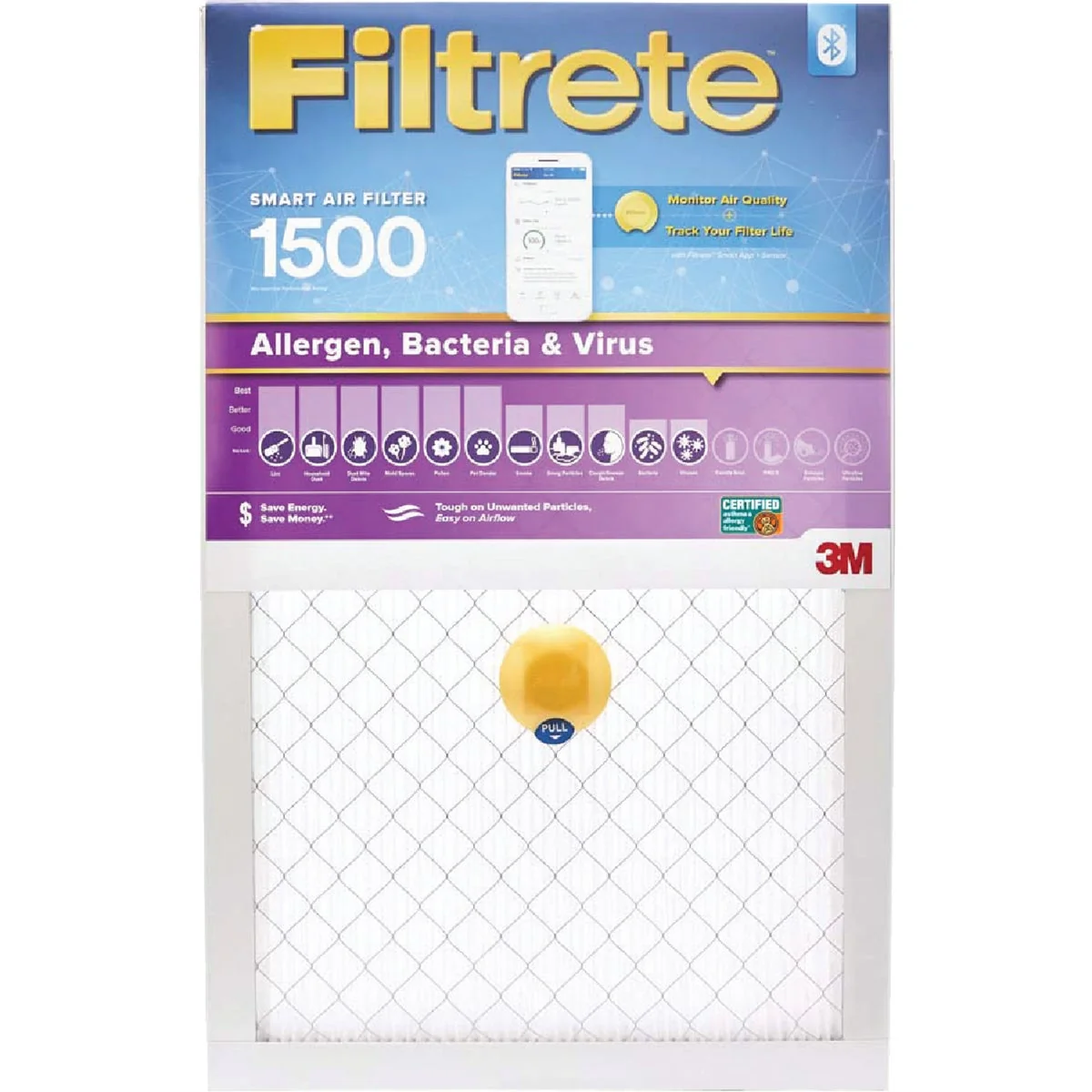 Easy-to-Use 3M Filtrete 16 In. x 25 In. x 1 In. 1500 MPR Allergen Bacteria Virus Smart Furnace Filter Safe