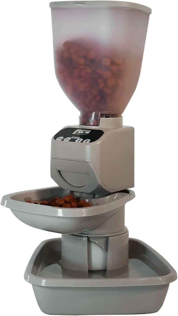 Fine Feeding Friend® Automatic Dog Cat Food Feeder with Water Dispenser –Smart Pet Feeder with Portion Control OLED Display Anti Jam Design Battery Operated Dispenser for Small - XS Pets 4-15 TaupeAbout ThisOverview Original Design