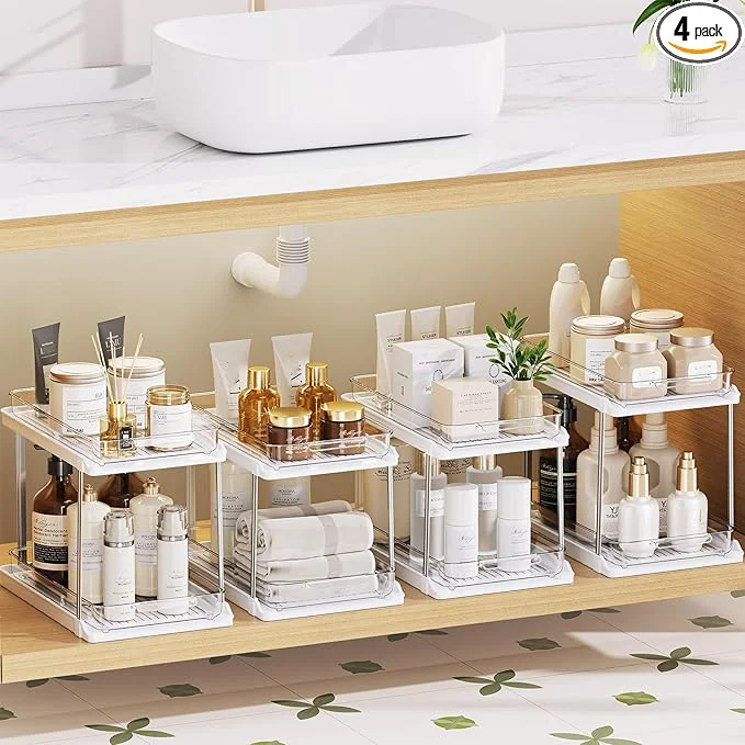 Effective Delamu 2-Tier Bathroom Under Sink Organizers and Storage Pull Out Cabinet Drawers with Anti-Slip Design Two Sizes Multi-Purpose Storage for Kitchen Pantry Bathroom Home Organization 4 PackAbout ThisOverview Sustainable