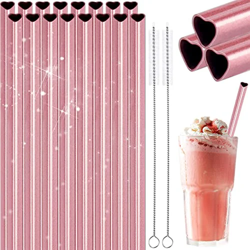 Convenient 8.5 Heart Shaped Stainless Steel Straws Fit for Smoothie 16 Count Prestigious