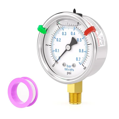 Top-Quality 0 10PSI Stainless Steel Liquid Filled Pressure Gauge Durable
