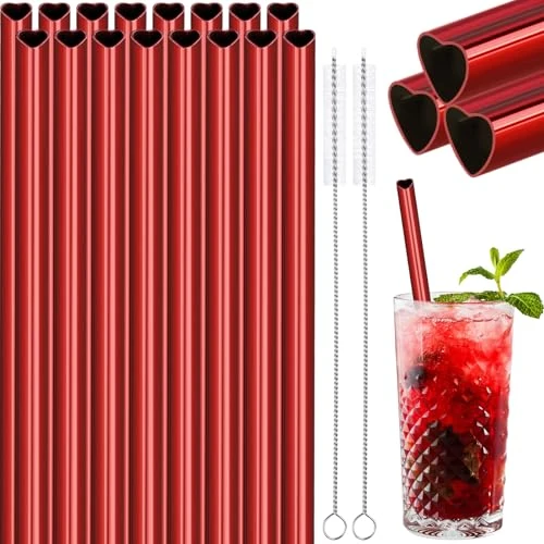 Sophisticated 8.5 Heart Shaped Stainless Steel Straws Fit for Smoothie 16 Count Durable