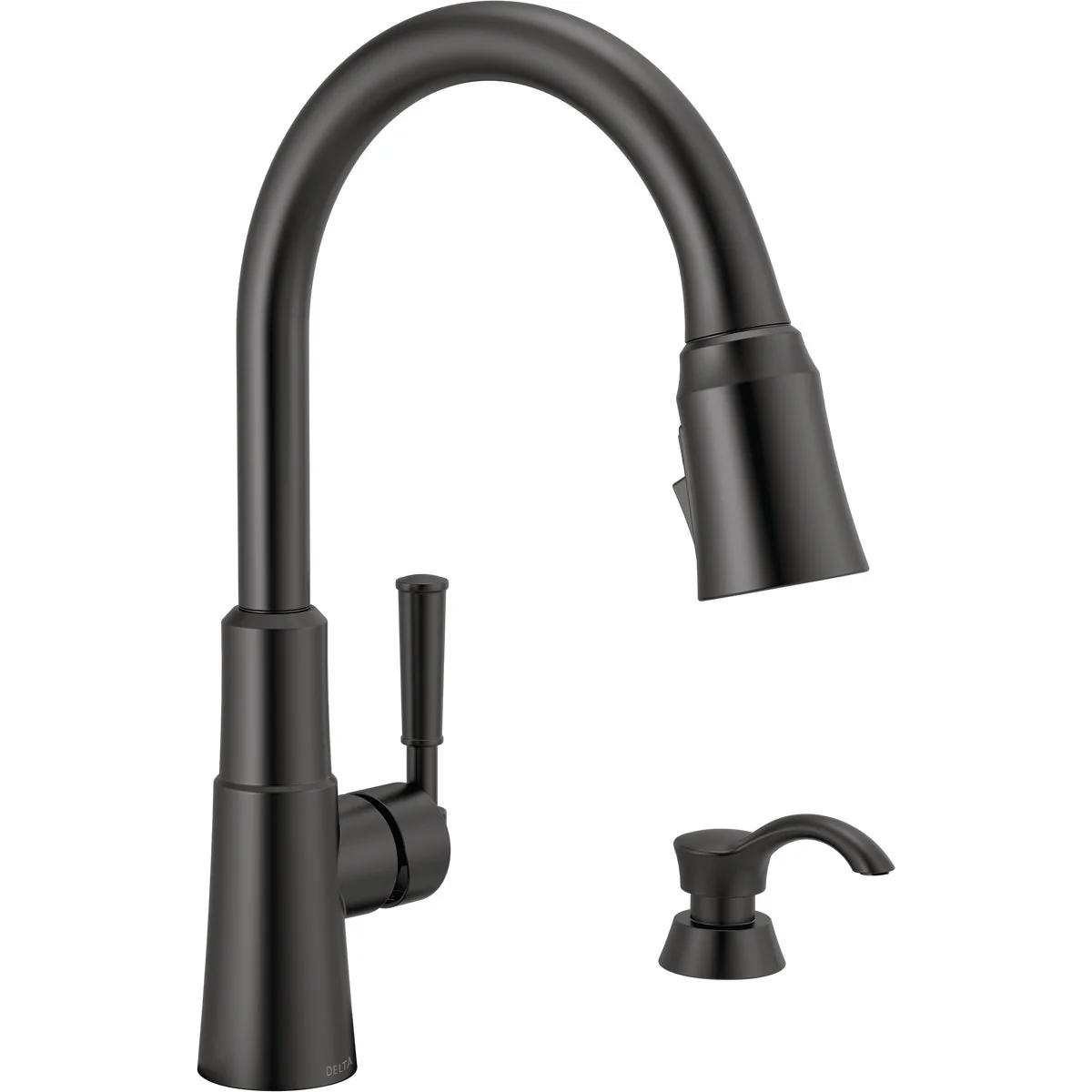 Elegant Delta Valo Single Handle Pull-Down Kitchen Faucet with Soap Dispenser Matte Black Carefully Designed