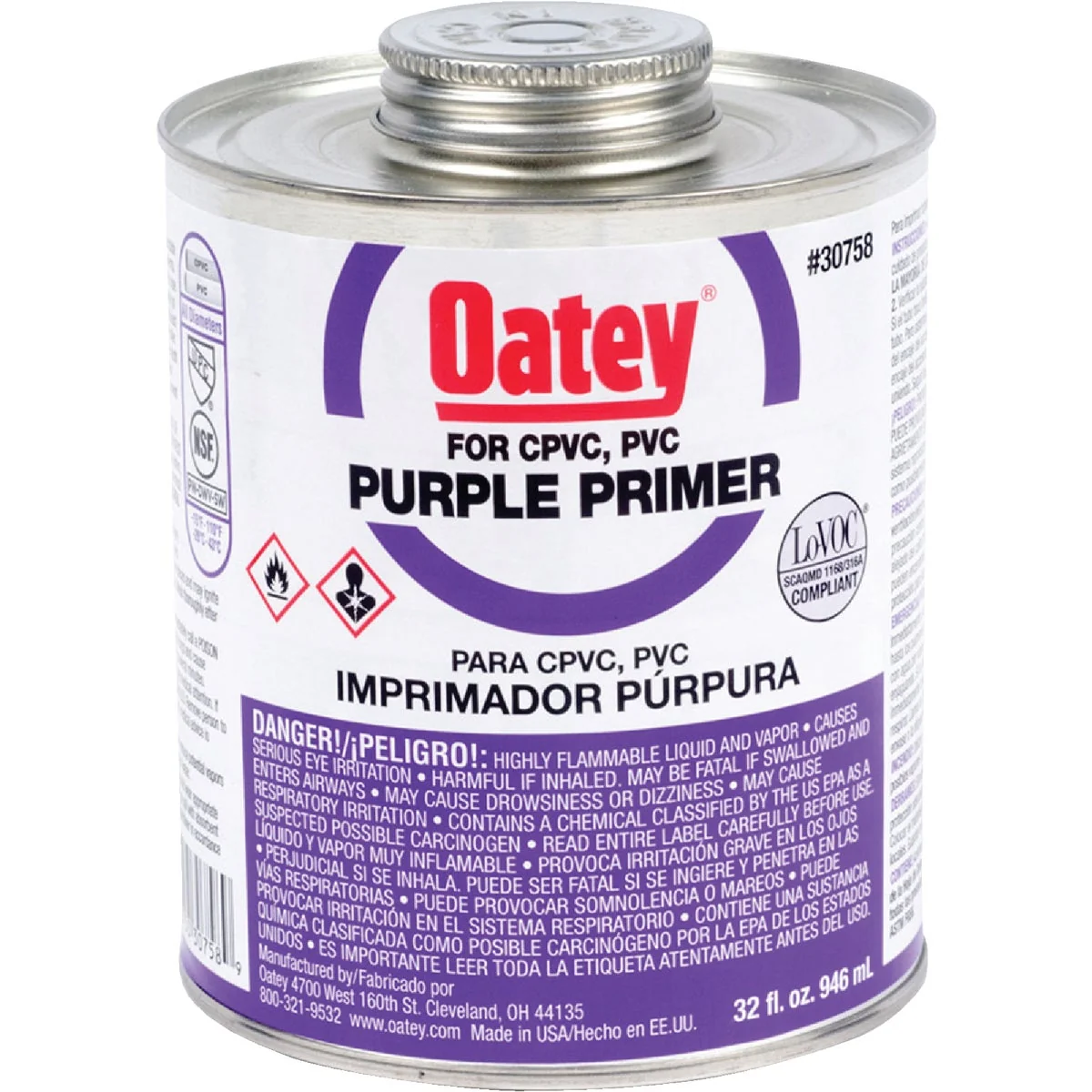 Premium Material Oatey 32 Oz. Purple Pipe and Fitting Primer for PVC CPVC Traditional