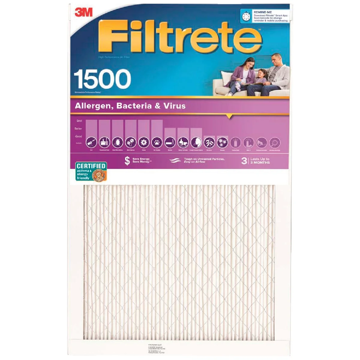 Pure 3M Filtrete 24 In. x 24 In. x 1 In. Ultra Allergen Healthy Living 1550 MPR Furnace Filter Prestigious