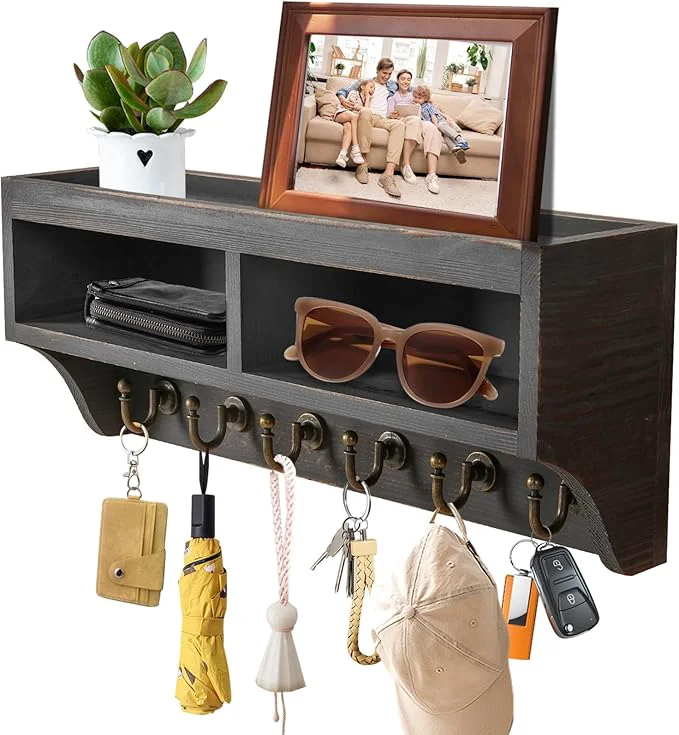 Selected Key Holder Wall Mount - Mail Organizer Wall Mount with 6 Key Hooks and Storage Box for Sunglasses Storage and Dog Leash Holder Home Decor Rack Apartment Farmhouse Shelf Entryway Organizer Black About ThisOverview High-Grade