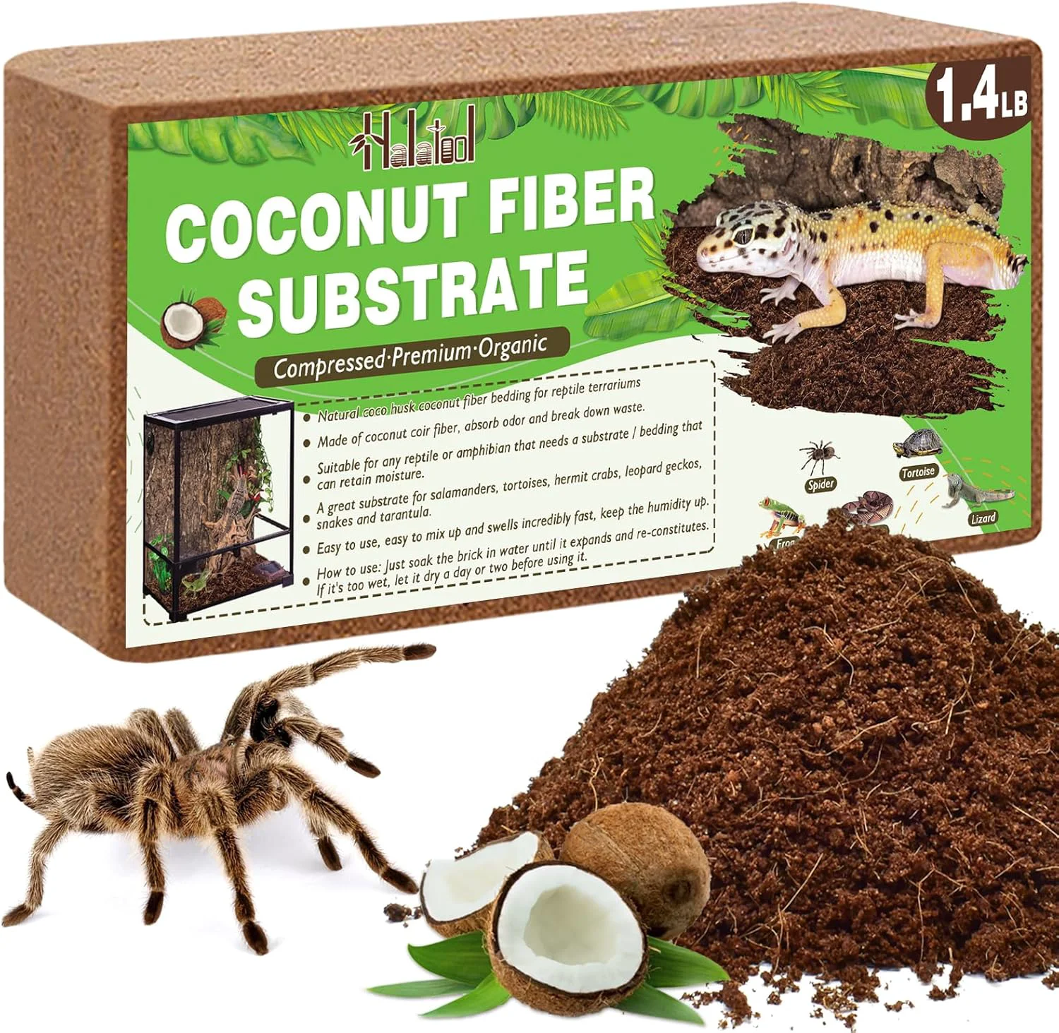 Artisan Halatool 1.4LB Coconut Fiber Substrate for Reptile Bedding Natural Coconut Husk Substrate for Snake Tarantula Enclosure Tortoises Habitat Spider Leopard Gecko Tank Fill 2.1 Gallon Terrarium Exceptional