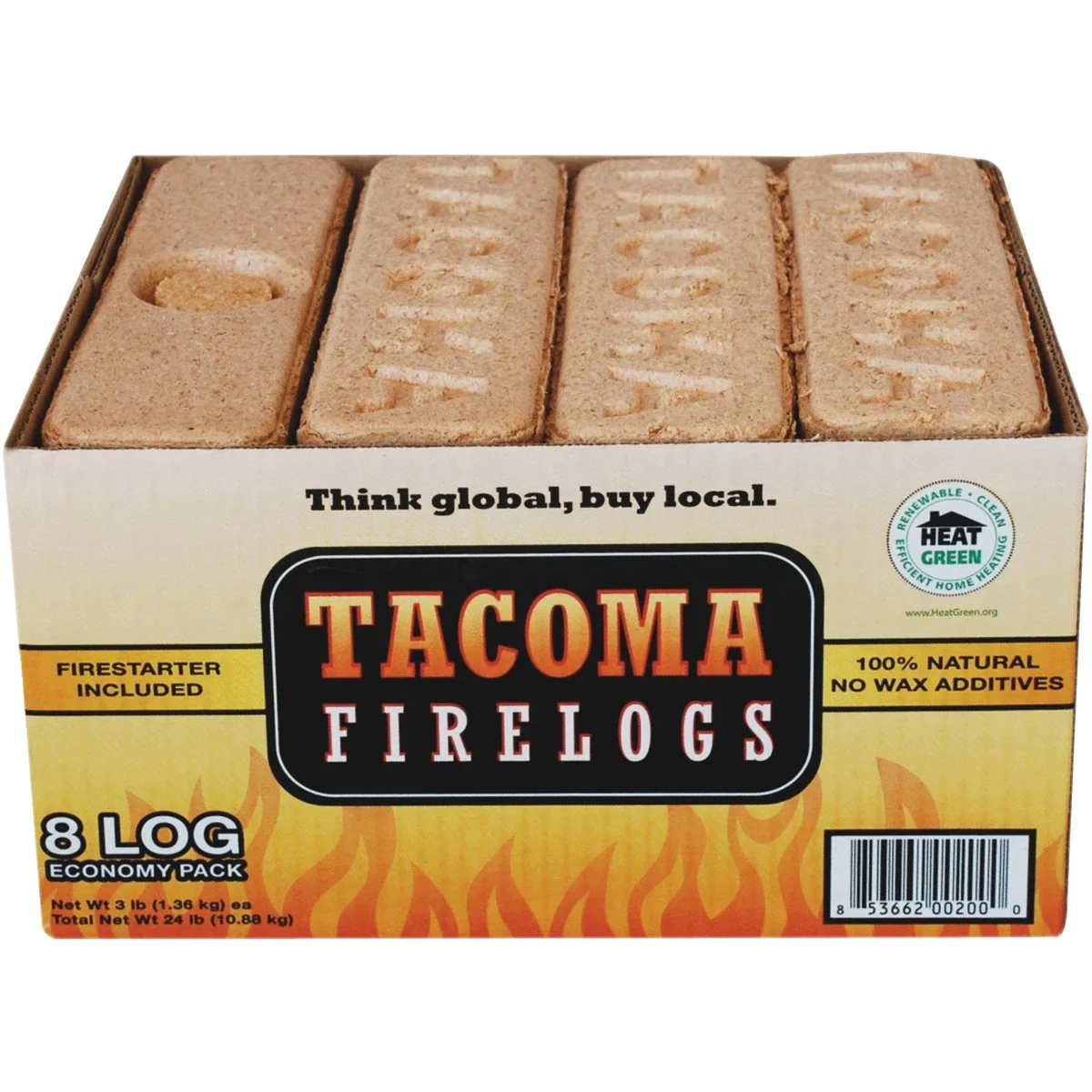 Elegant Tacoma 2-Hour Fire Log 8-Pack Genuine