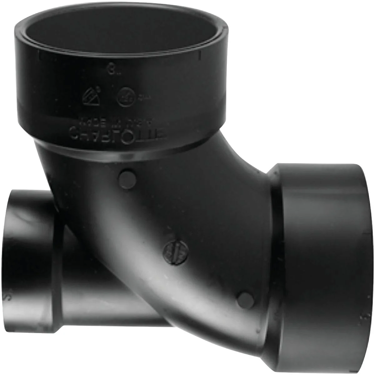 Organic Charlotte Pipe 3 x 3 x 2 In. Hub x Hub x Hub 90 Deg. ABS Elbow w Low Heel Inlet 1 4 Turn Flexible