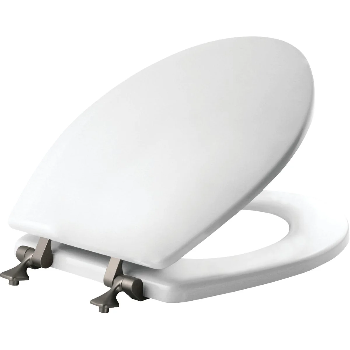 Healthy Mayfair Round Closed Front White Wood Toilet Seat with Brushed Nickel Hinges Easy-to-Use