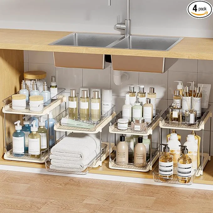 Reliable Delamu 2-Tier Multi-Purpose Bathroom Under Sink Organizers and Storage Stackable Kitchen Pantry Organization Pull Out Medicine Cabinet Organizer with Movable Dividers Beige 4 PackAbout ThisOverview Expertly Made