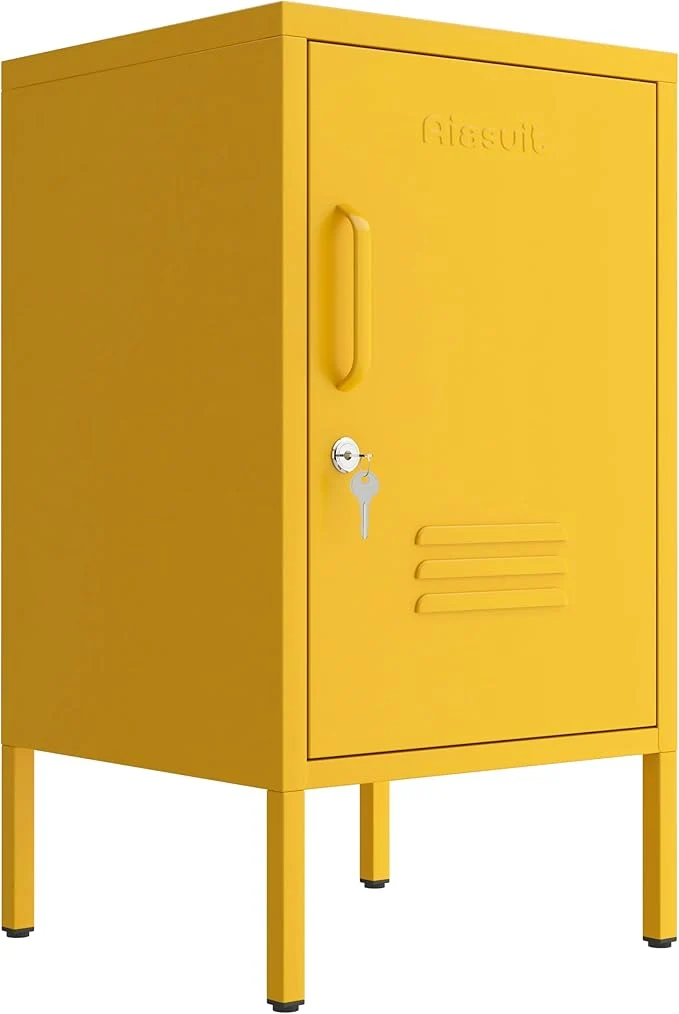 High-End Single Door Lockable Metal End Table 2-Tier Storage Cabinet with Adjustable Shelf Easy Assembly Side Table for Living Room Bedroom Home Office Yellow 28 H x 13.8 W x 15 DAbout ThisOverview Traditional
