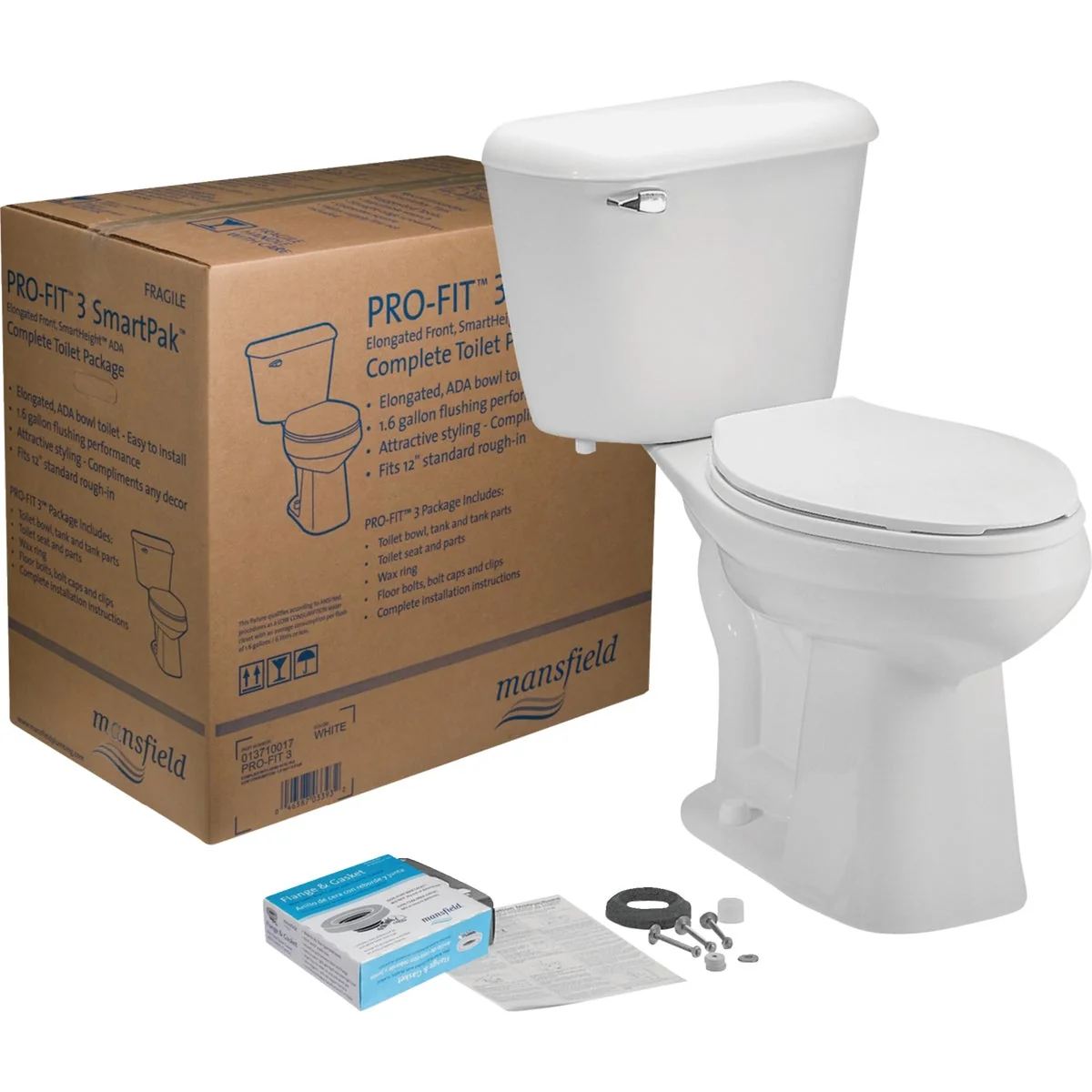 Outstanding Mansfield Pro-Fit 3 White Elongated Bowl 1.28 GPF Toilet Kit Effective