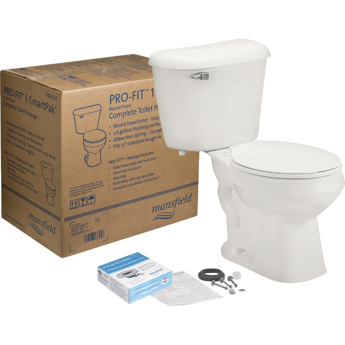 Refined Mansfield Pro-Fit 1 White Round Bowl 1.28 GPF Toilet Kit Stylish