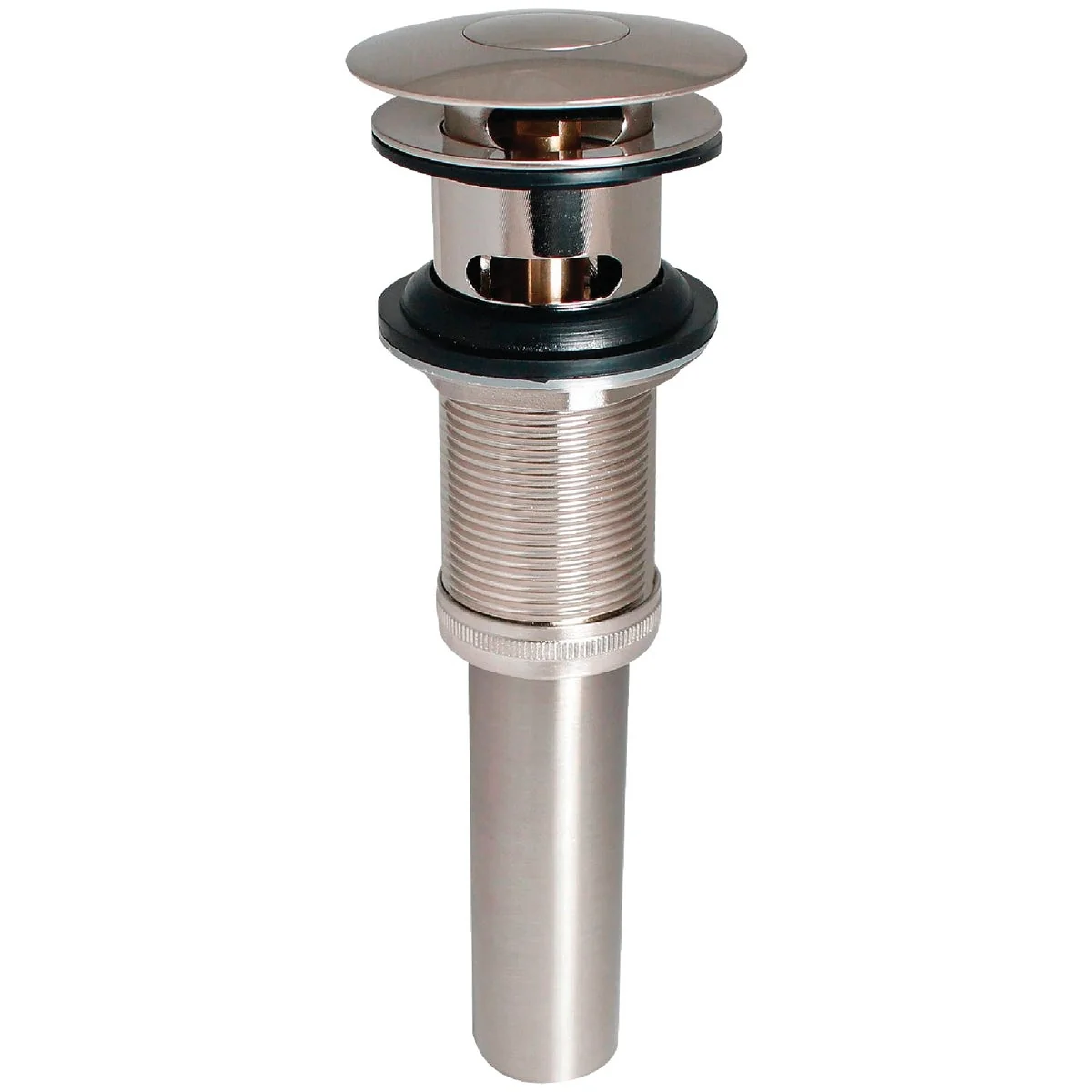 Expertly Made Keeney 1-1 4 In. Brushed Nickel Brass Universal Push Button Bathroom Sink Drain with Overflow High-Grade