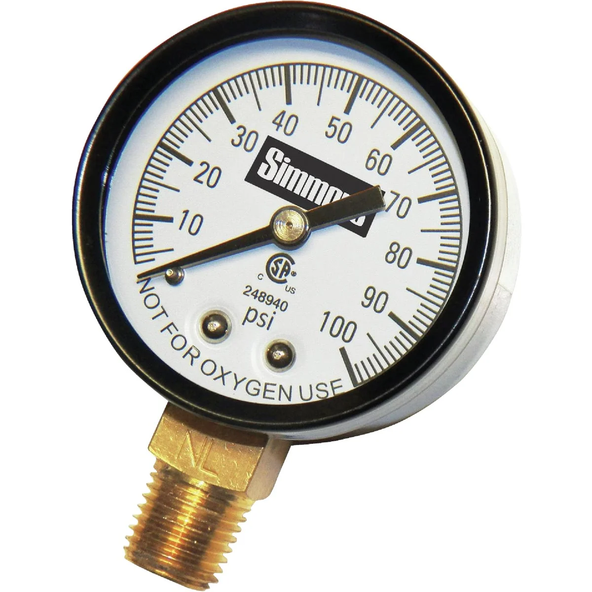 Official Simmons 1 4 In. MPT Fitting 100 psi Pressure Gauge High-Quality