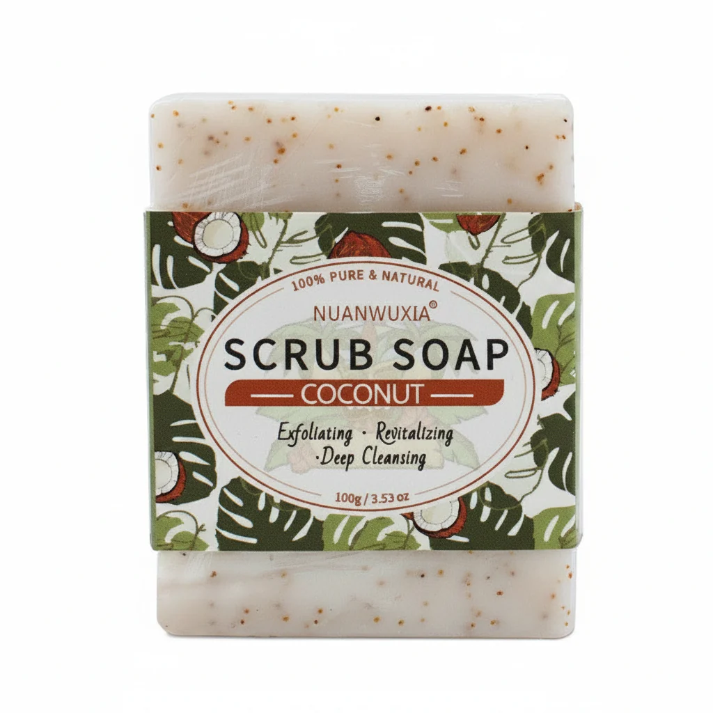 Green Handmade Gentle Coconut Scrub Soap Exfoliating Moisturizing Premium Material