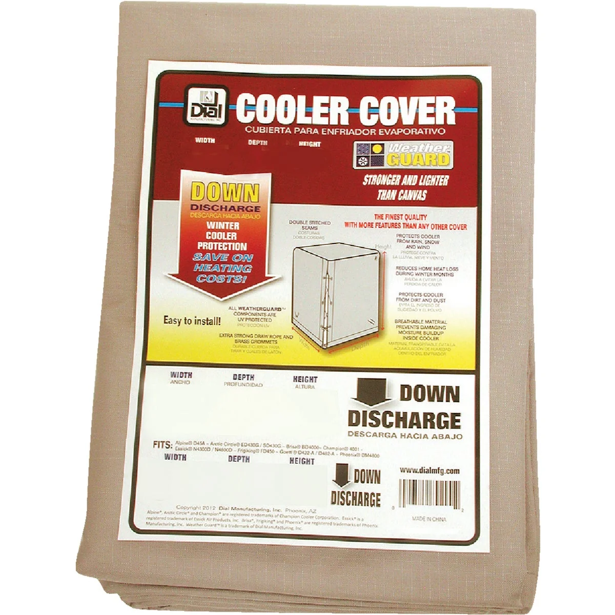 Expertly Made Dial 40 In. W x 40 In. D x 46 In. H Polyester Evaporative Cooler Cover Down Discharge Practical
