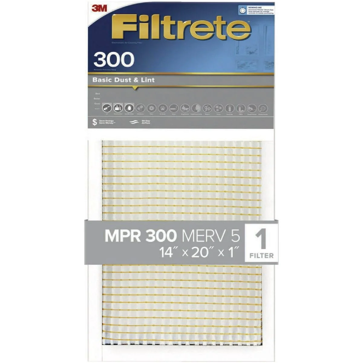 Stylish 3M Filtrete 14 In. x 20 In. x 1 In. Basic Dust Lint 300 MPR Furnace Filter Smooth