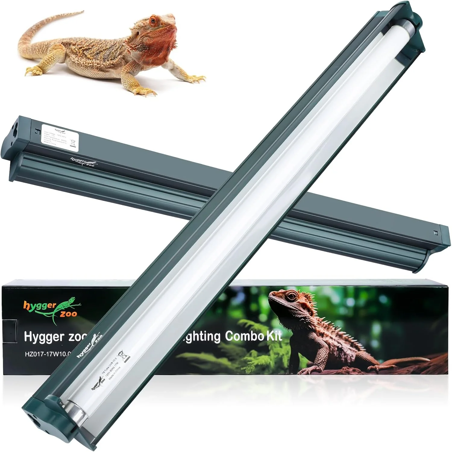World-Class T8 Reptile Light Fixture Combo Kit 17W Light Fixture Jungle Green Reptile Terrarium Hood 10.0 UVB Light Bulb Fluorescent Tube for Bearded Dragon Lizards Tortoise for Tropical and Deserts Reptile lamp Selected