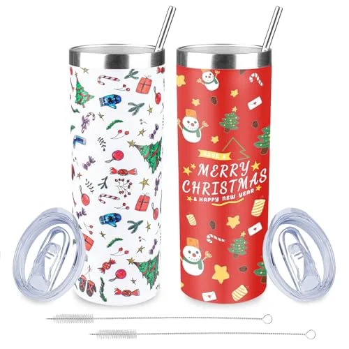 Efficient 20oz Christmas Skinny Tumbler with Lid and Straw 2 Count Luxury
