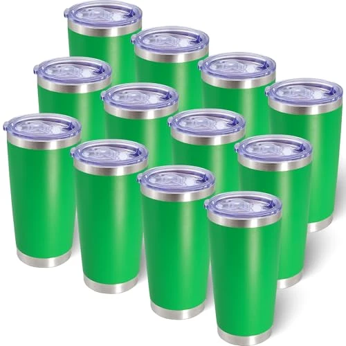Reusable 20oz Tumbler with Lid Stainless Steel Tumblers Insulated Mug Green 12P 12 Count Elegant