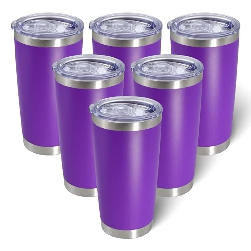 Refined 20oz Tumbler with Lid Stainless Steel Tumblers Insulated Mug Purple 6P 6 Count Secure