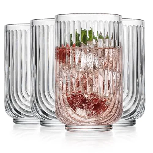 Refined Vintage Glassware Art Deco Glasse Ribbed Drinking Glasses U 4 Count Elite
