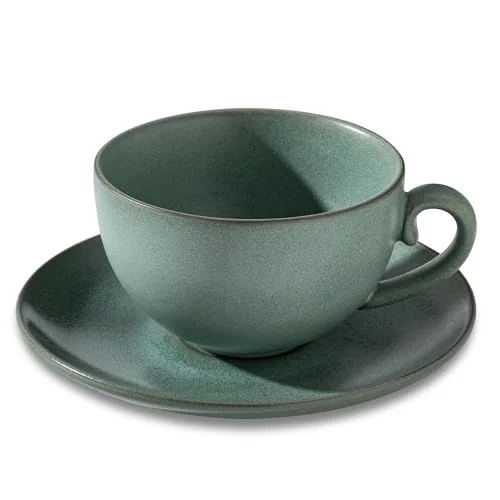 High-Performance Cup and Saucer Set Turquoise Ceramic Cappuccino Mug Set of 1 First-Class