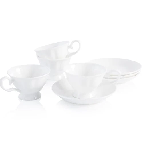 Solid Fine Bone China Tea Cups and Saucers Set of 4 4 Count Clean