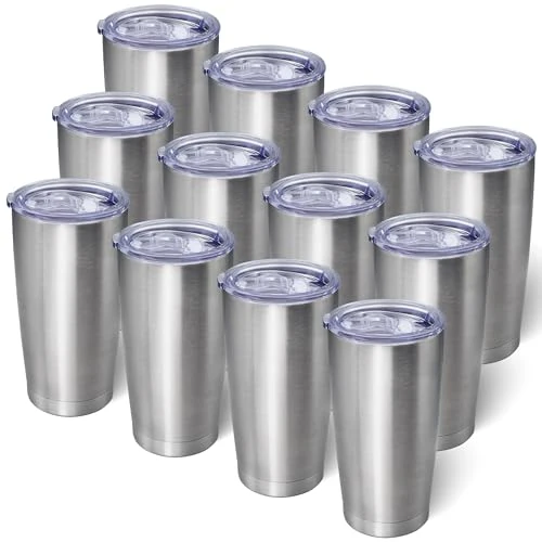 Authentic 20oz Tumbler with Lid Stainless Steel Tumblers Insulated Mug SS 12P 12 Count Casual
