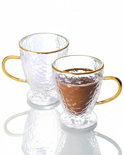 Comfortable Sister.ly Drinkware Hammered Double Wall Glass Coffee Cups 2 Count Lightweight