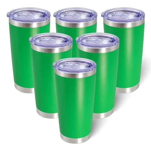 Recyclable 20oz Tumbler with Lid Stainless Steel Tumblers Insulated Mug Green 6P 6 Count Fast