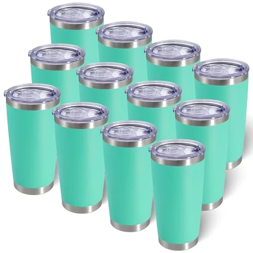 Trusted 20oz Tumbler with Lid Stainless Steel Tumblers Insulated Mug Light Blue 12P 12 Count Premium