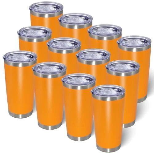 Effective 20oz Tumbler with Lid Stainless Steel Tumblers Insulated Mug Orange 12P 12 Count Durable