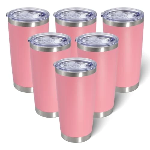 Consistent 20oz Tumbler with Lid Stainless Steel Tumblers Insulated Mug Pink 6P 6 Count Organic