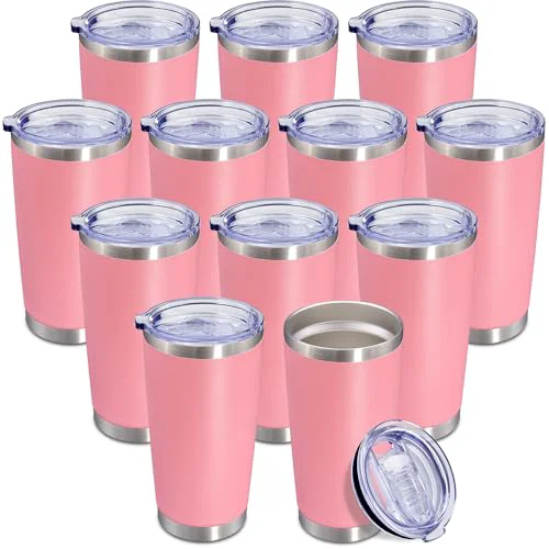 Responsible 20oz Tumbler Insulated Coffee Tumblers with Lid Stainless Steel Pink 12P 12 Count Easy-to-Use