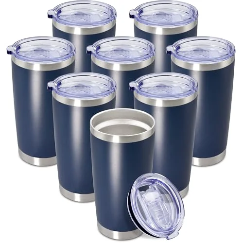 Durable 20oz Tumbler Insulated Coffee Tumblers with Lid Stainless Steel Navy 8P 8 Count Smart