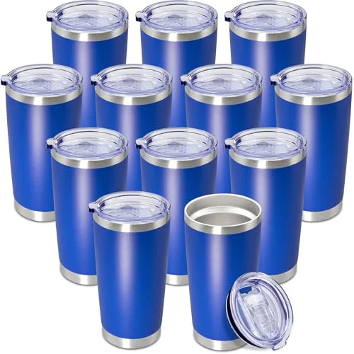 Long-Lasting 20oz Tumbler Insulated Coffee Tumblers with Lid StainlessSteel DarkBlue 12P 12 Count Sustainable