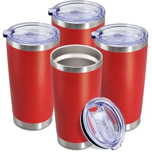 Artisan 20oz Tumbler Insulated Coffee Tumblers with Lid Stainless Steel Red 4P 4 Count Healthy