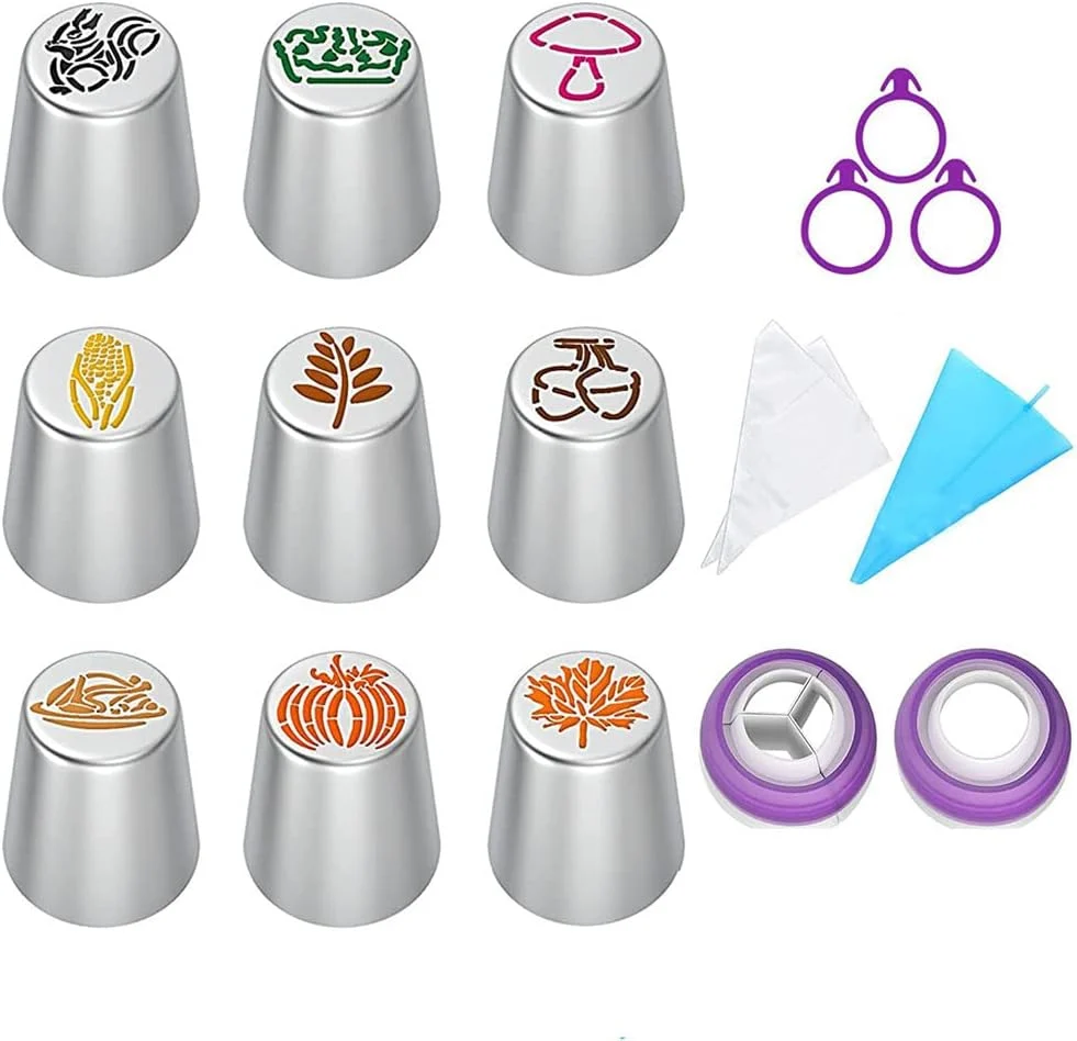Certified Thanksgiving Icing Piping Tips frosting kit Cake Decorating Tools disposable and Reusable Piping Bags Couplers Kit Responsible