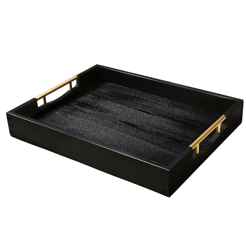 Efficient 17x13 Inch Wood Serving Tray with Metal Handles Refined