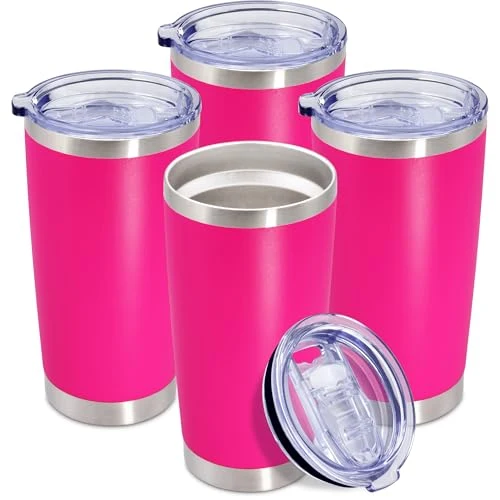Exceptional 20oz Tumbler Insulated Coffee Tumblers with Lid Stainless Steel Hot Pink 4P 4 Count Versatile