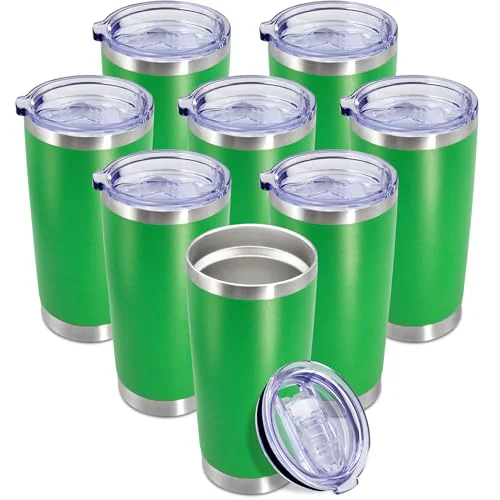 Certified 20oz Tumbler Insulated Coffee Tumblers with Lid Stainless Steel Green 8P 8 Count Practical
