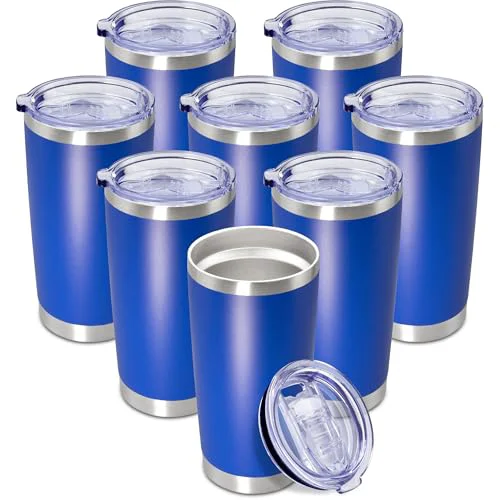 Eco-Friendly 20oz Tumbler Insulated Coffee Tumblers with Lid Stainless Steel DarkBlue 8P 8 Count Prestigious