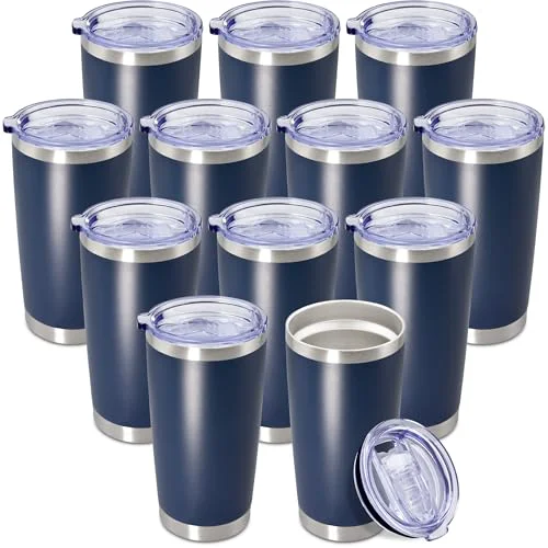 Excellent 20oz Tumbler Insulated Coffee Tumblers with Lid Stainless Steel Navy 12P 12 Count Selected