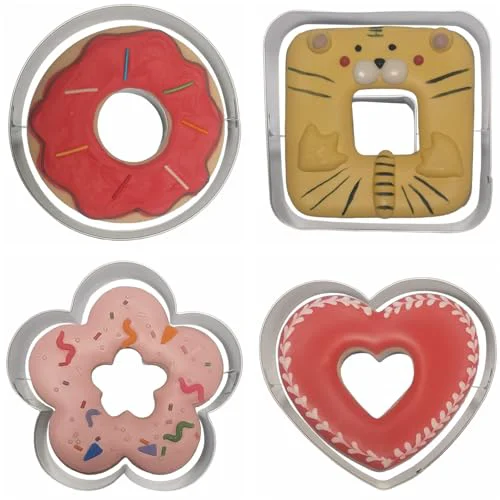 Stylish Linzer Cookie Cutters Set Stainless Steel 4Pcs（Round Square Heart Flower） 4 Count Premium Material