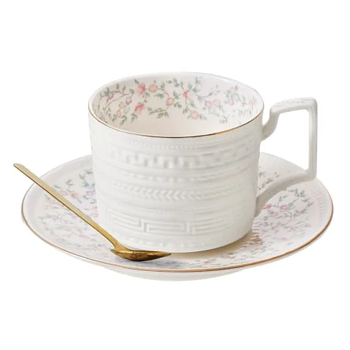 Recyclable Country Roses Porcelain Tea Cup and Saucer Set with Gold Trim Trusted